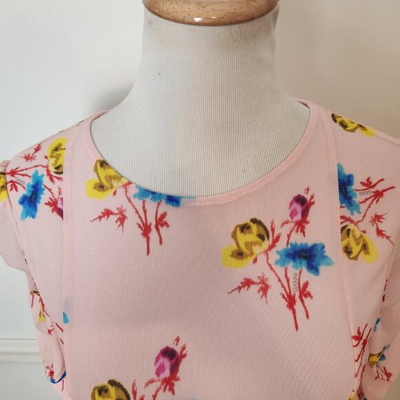 Ganni Dress Size 38 US 6 Womens Floral Pink Mesh Ruched Mini Bodycon Feminine - Picture 2 of 12